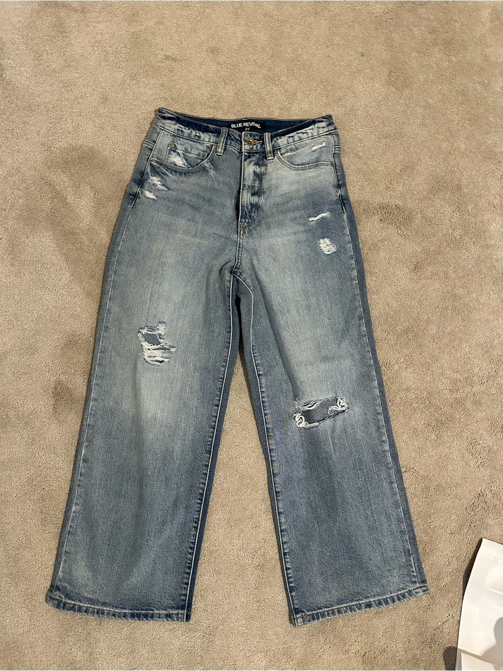 Blue Revival Distressed Wide Leg Jeans - Light Blue